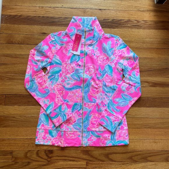 Lilly Pulitzer Tops - NWT Lilly Pulitzer Leona UPF 50+ Zip Up Prosecco Pink Pinking Positive Sz Small